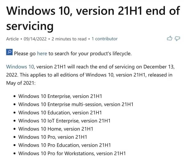 盡快升級！微軟提醒Win10 21H1版本即將停止支持